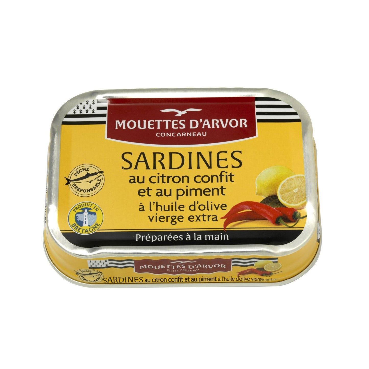 Sardines au Citron Confit et au Piment à l'Huile d'Olive Vierge Extra LES MOUETTES D'ARVOR la boite de 115g