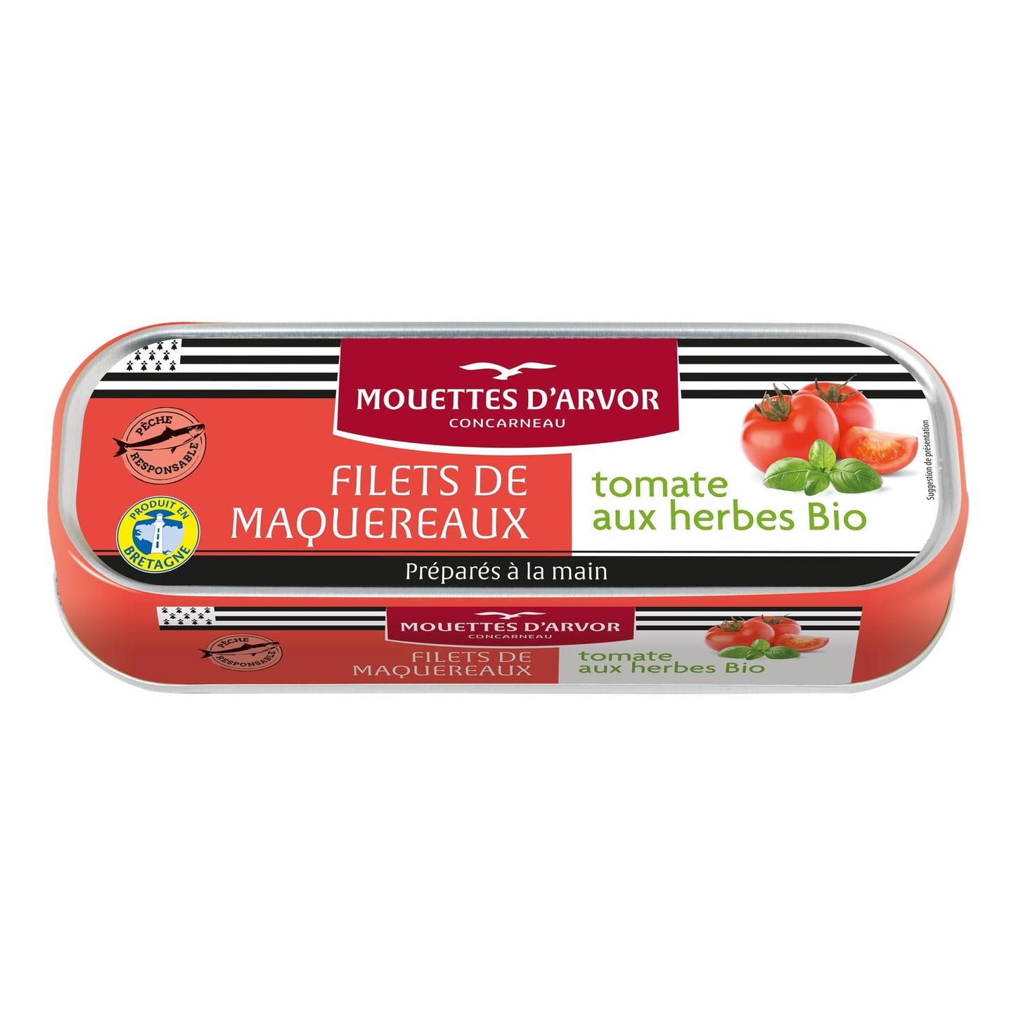 Filets de Maquereaux Tomate aux Herbes Bio LES MOUETTES D'ARVOR la boite de 169g