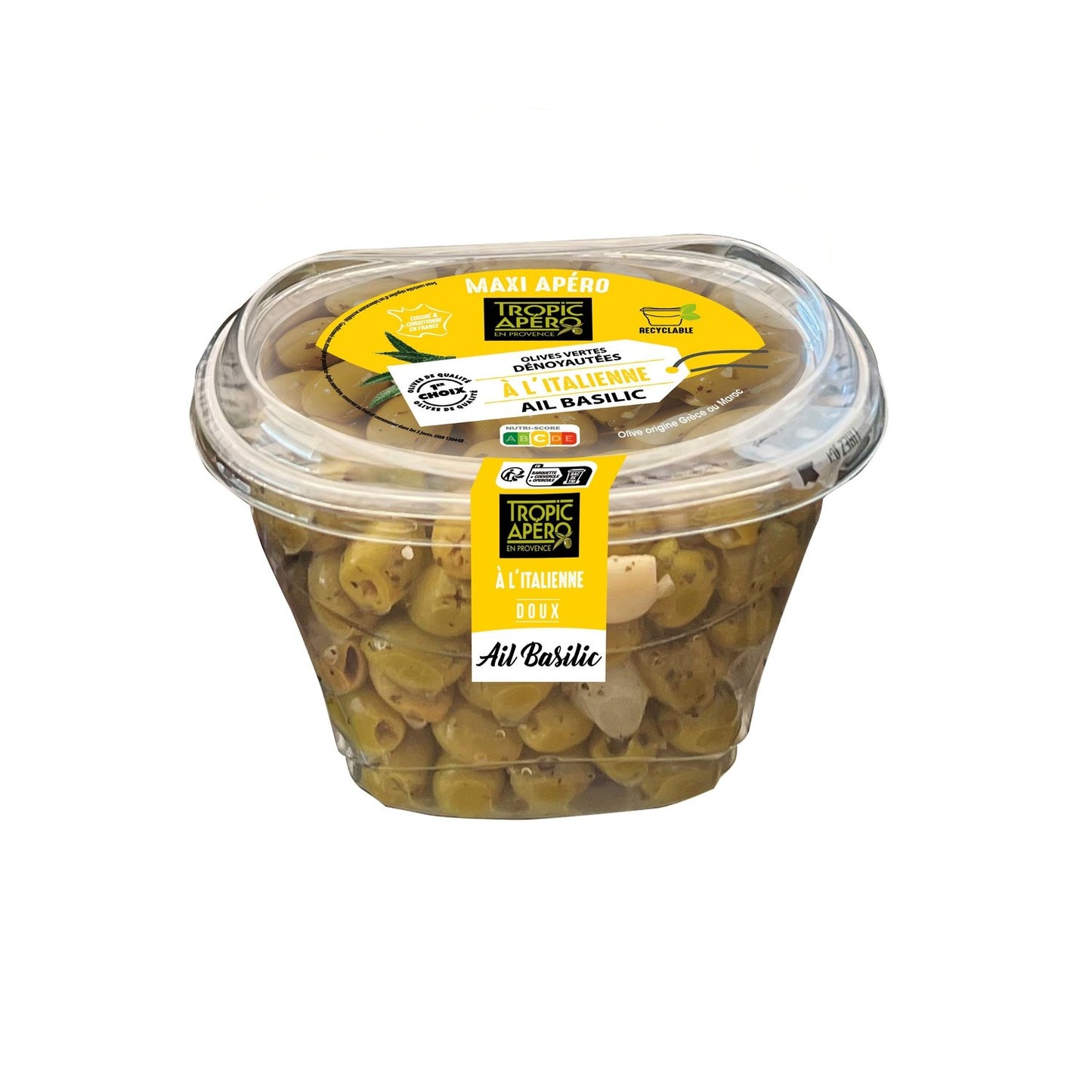 Pitted Green Olives Italian Style Garlic Basil TROPIC APERO