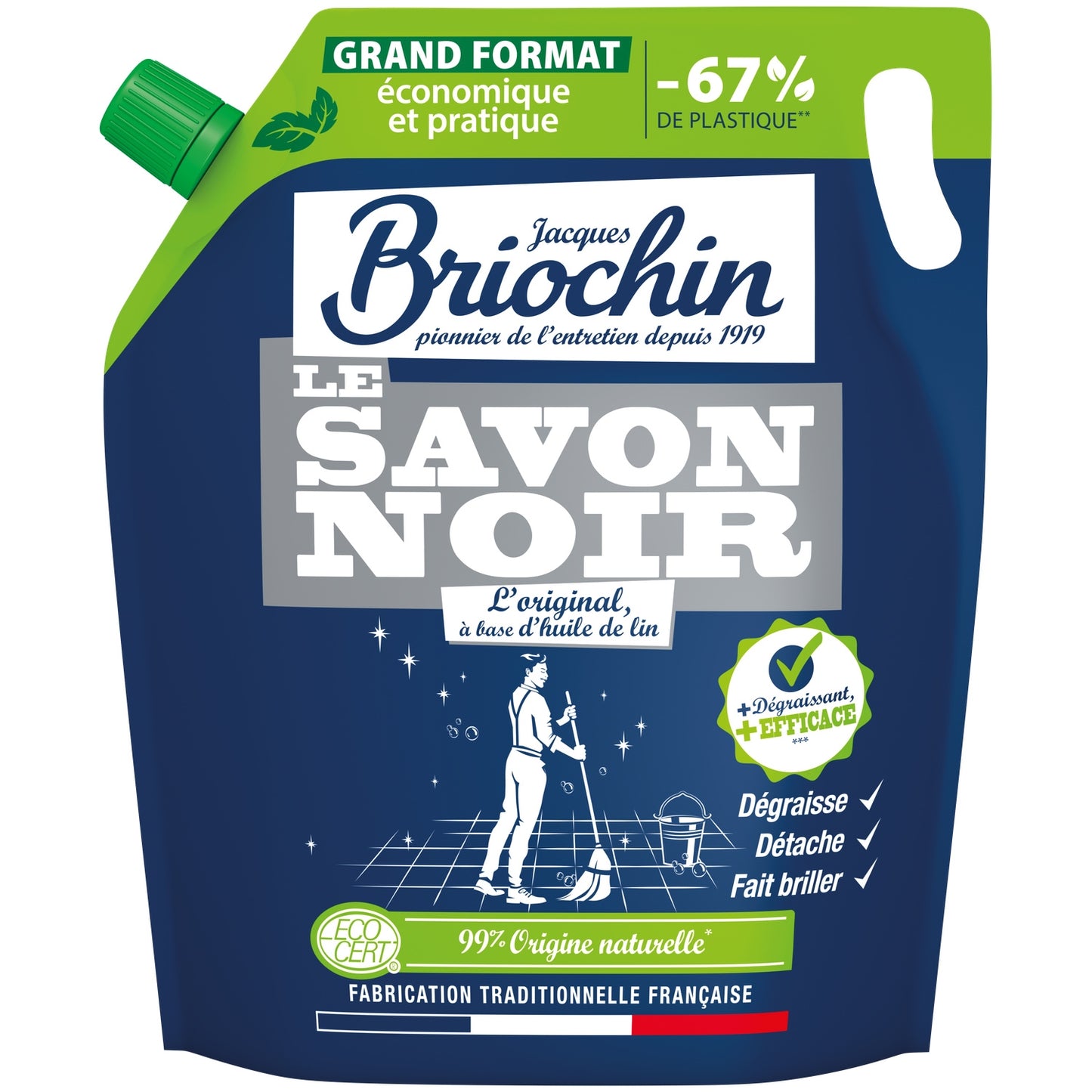 Gel douche Sols Noir Liquide Dégraissant Détache Fait Briller Huile de Lin Chlorophylle Ecocert JACQUES BRIOCHIN