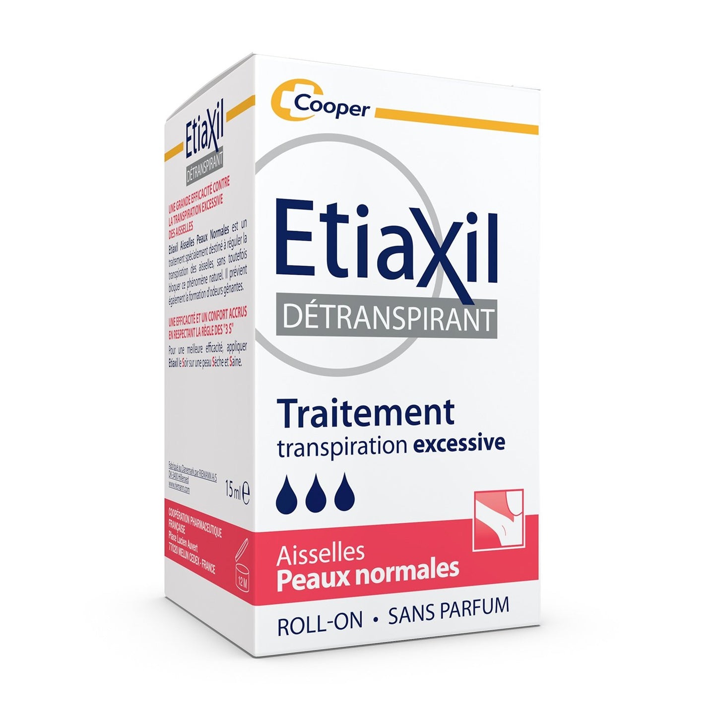 Déodorant Roll-On Aisselles Peau Normale Transpiration Excessive 48h ETIAXIL le roll-on
