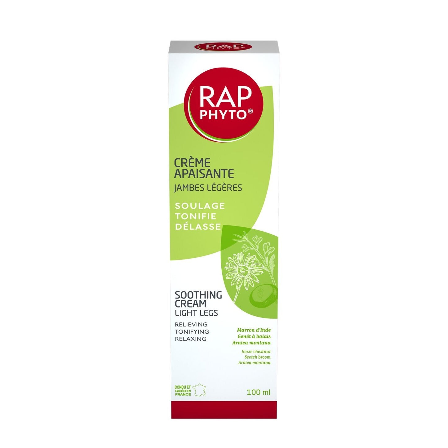 Crème Jambes Légères Apaise et Tonifie Marron d'Inde Genêt à Balai et Arnica Montana RAP PHYTO le tube de 100 ml