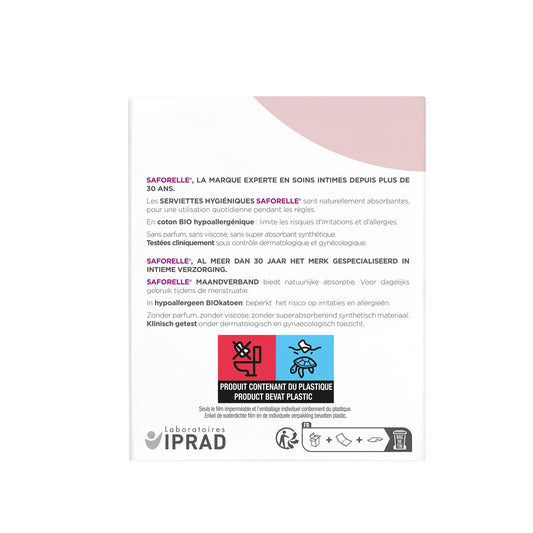 Serviettes hygiéniques Coton Bio Jour SAFORELLE