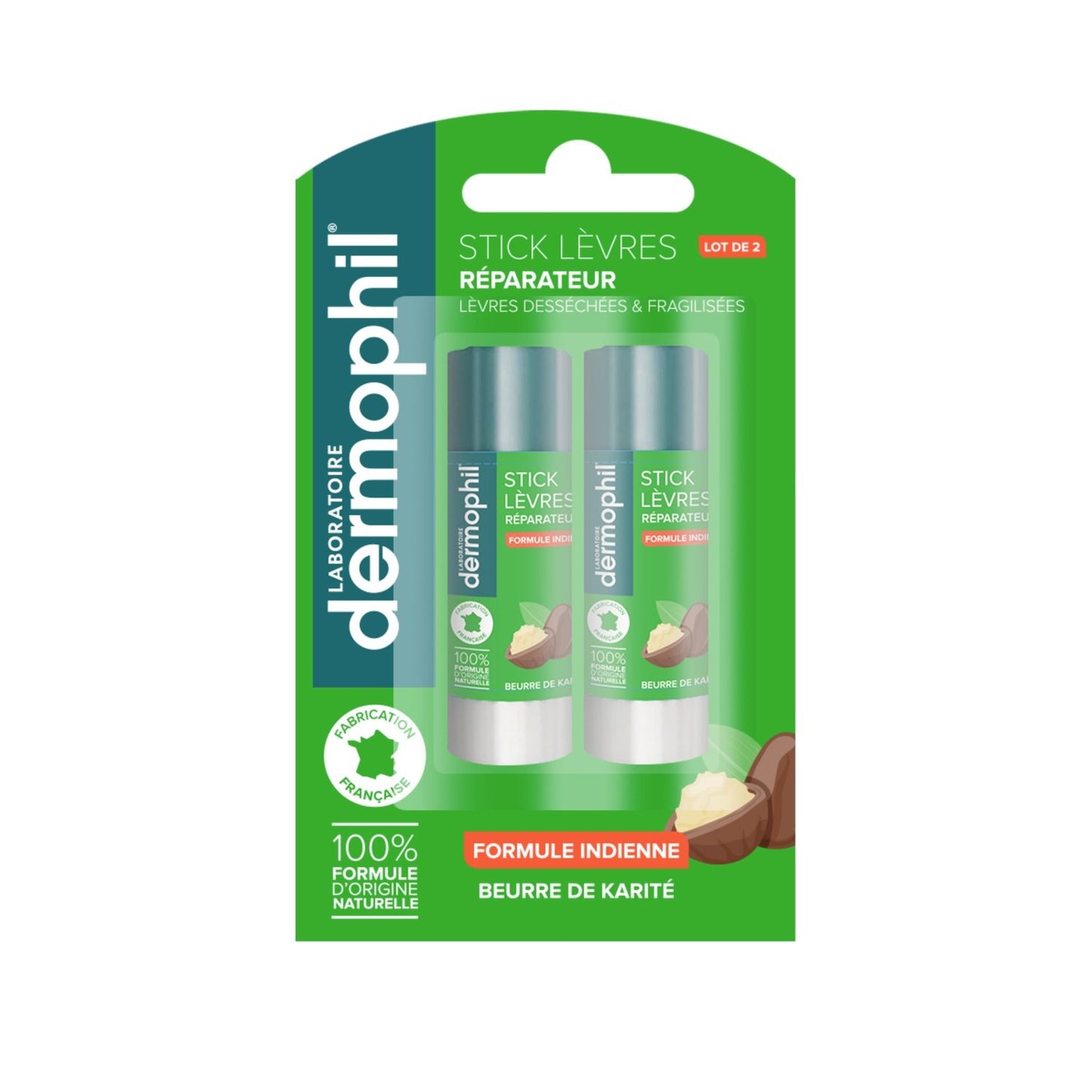 Stick à Lèvres Réparateur Protecteur Formule Indienne DERMOPHIL le lot de 2 stick