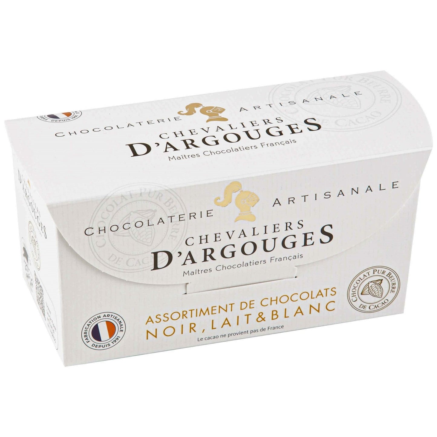 Assortiments de Chocolats au Lait, Noir et Blanc CHEVALIERS D'ARGOUGES le ballotin de 175 g