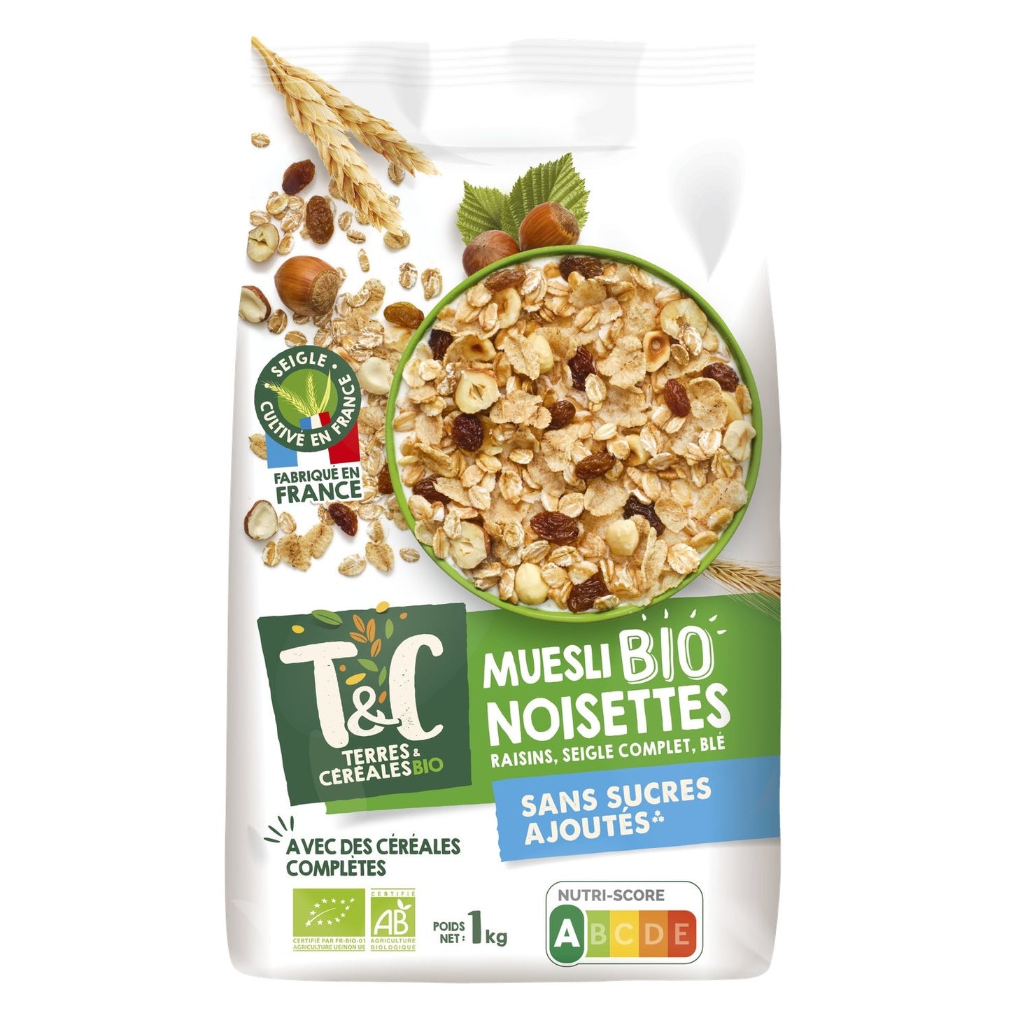 Céréales Muesli Noisette Sans Sucres Ajoutés Bio Terres & CEREALES BIO le paquet d'1Kg