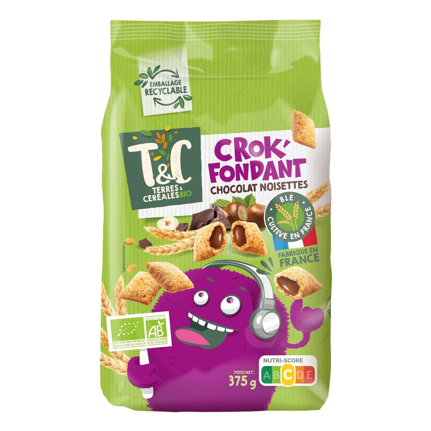 Gefülltes Müsli mit Schokolade und Haselnüssen, ohne Palmöl, Bio TERRES & CEREALES BIO