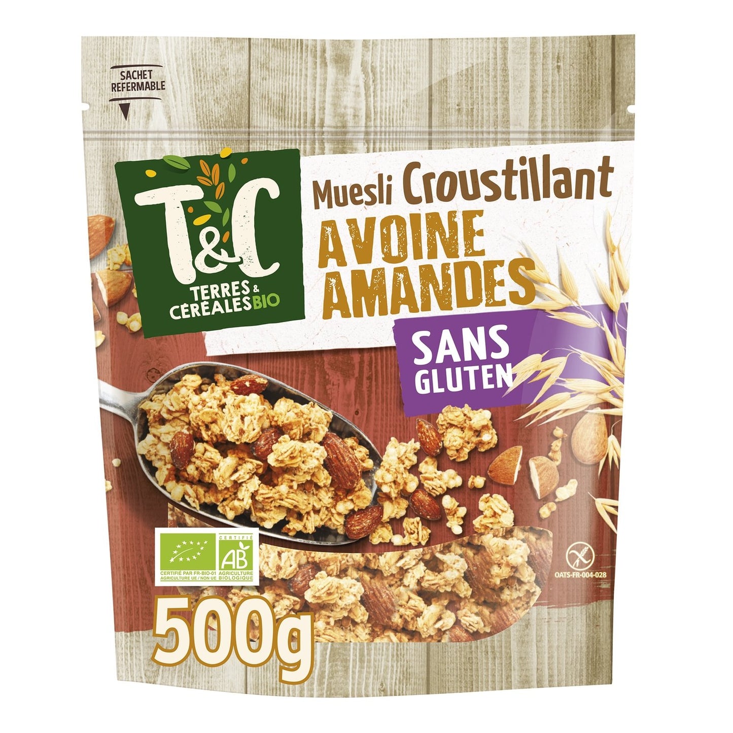 Organic Crispy Muesli Cereals Gluten-Free and Palm Oil-Free Terres & Cereales Bio