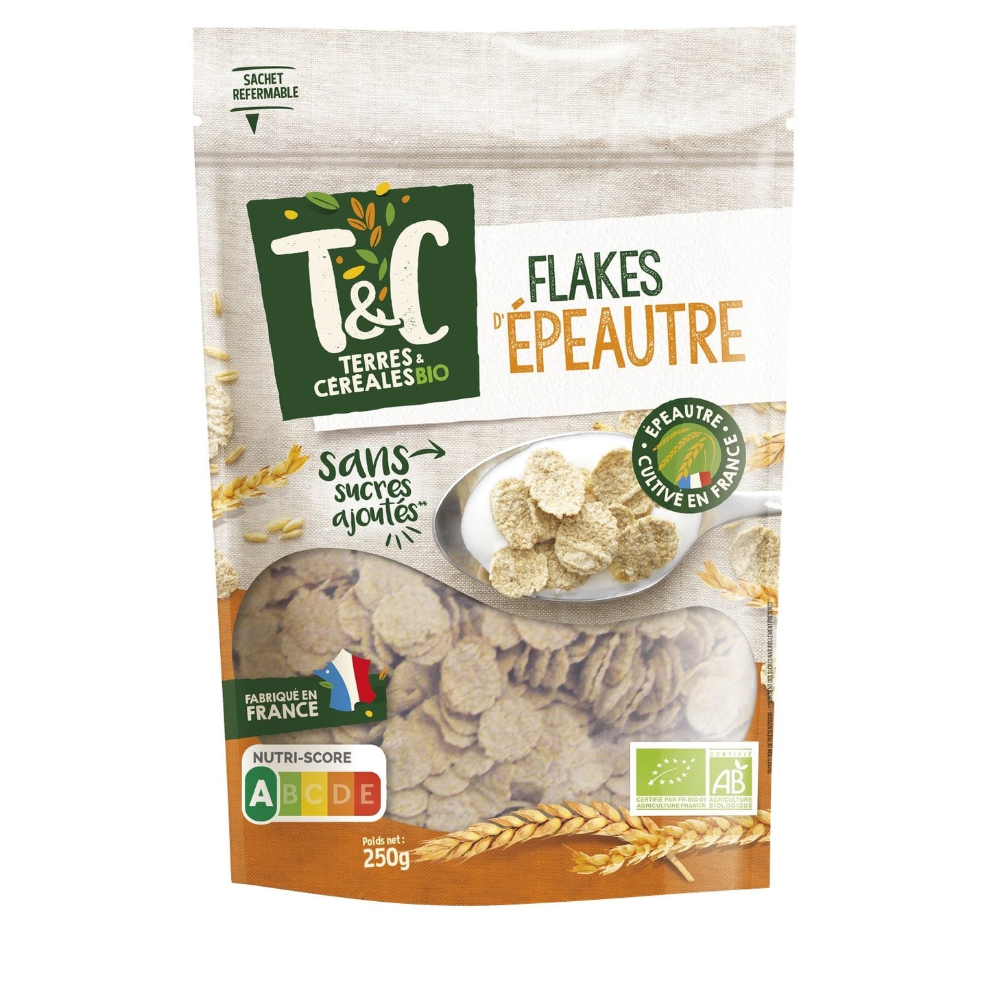 Céréales Pétales d'Épeautre Sans Sucres Ajoutés Bio Terres & CEREALES BIO le paquet de 250g