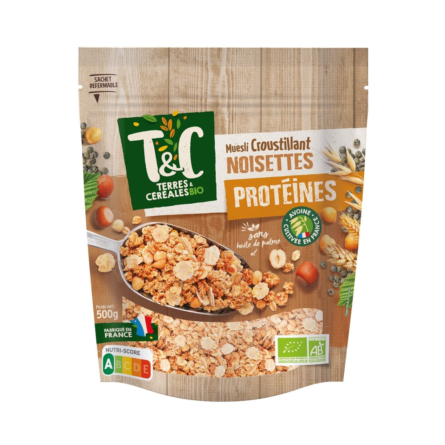 Muesli croccante proteico alle nocciole senza olio di palma biologico TERRES & CEREALES BIO