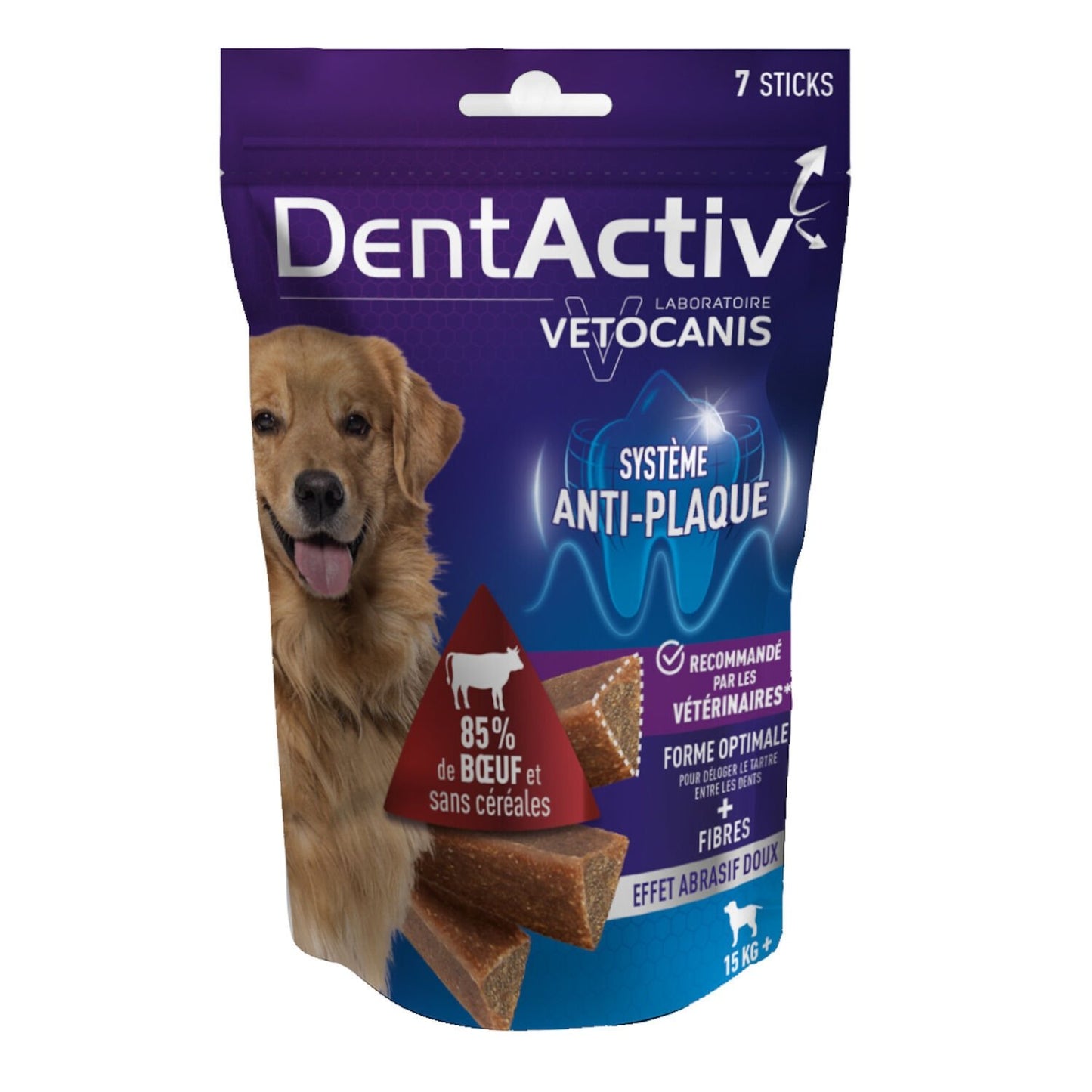 Friandises pour Chien Adulte Hygiène Bucco Dentaire Boeuf VETOCANIS le sachet de 7 sticks