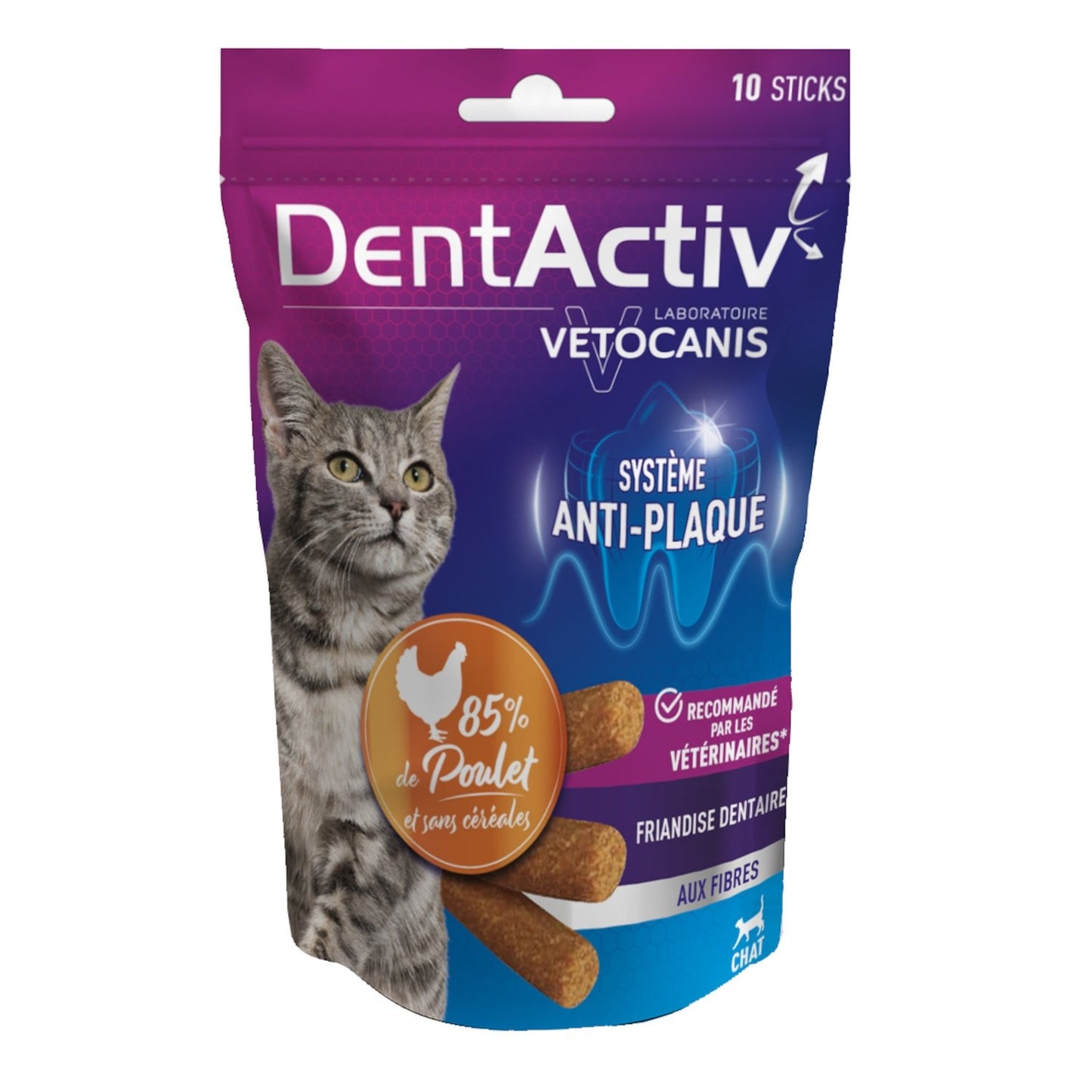 Friandises pour Chat Adulte Hygiène Bucco-Dentaire Poulet VETOCANIS le sachet de 10 sticks