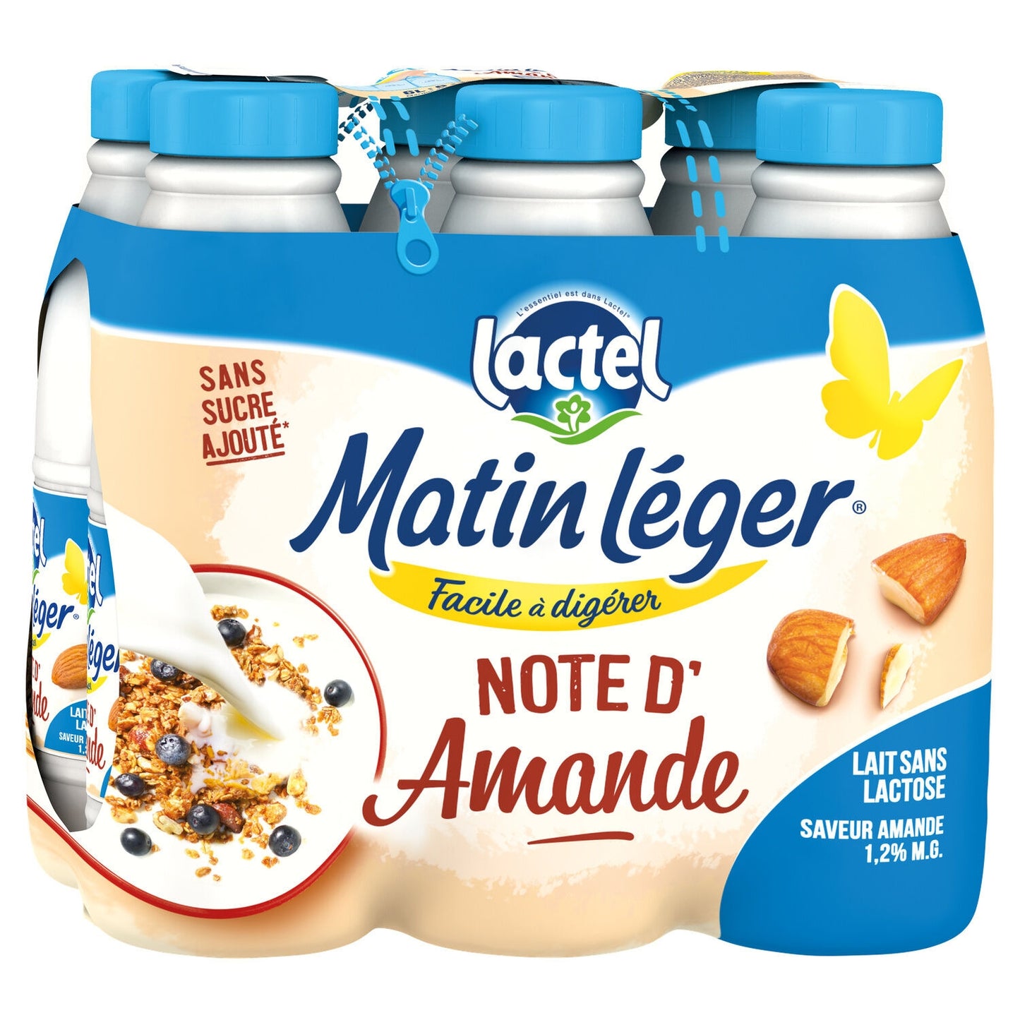 Lait Sans Lactose Note d'Amande UHT 1,2% Mg Matin Léger LACTEL