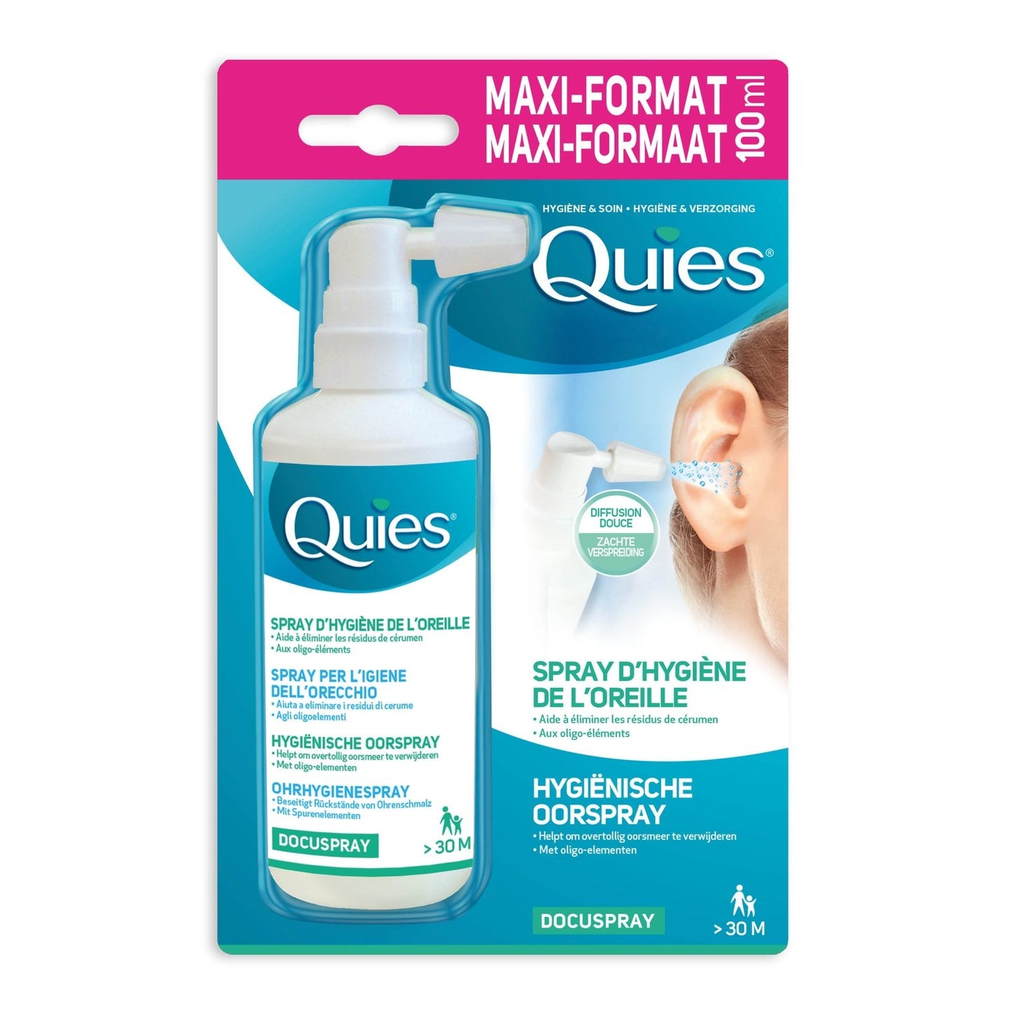 Spray Auriculaire Hygiène de l'Oreille aux Oligo-Éléments QUIES le spray de 100 ml