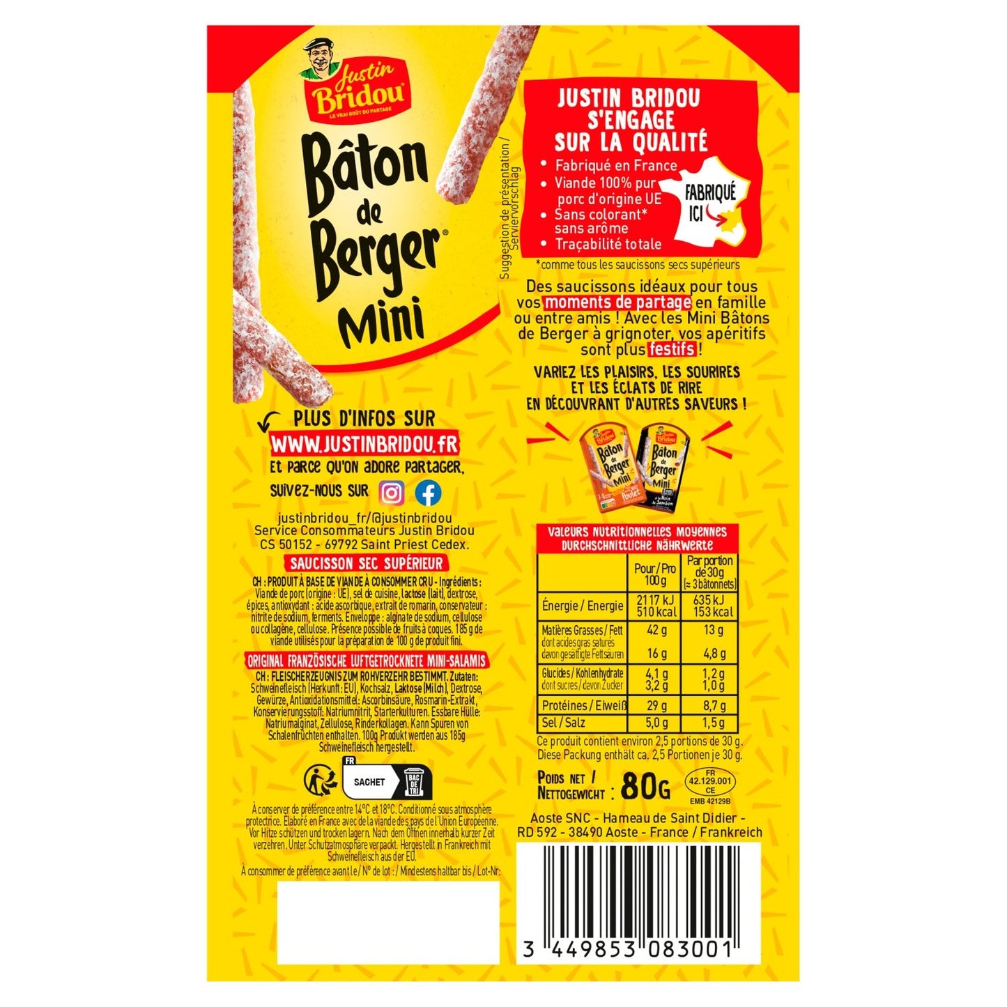 Saucisson Sec Mini Nature JUSTIN BRIDOU