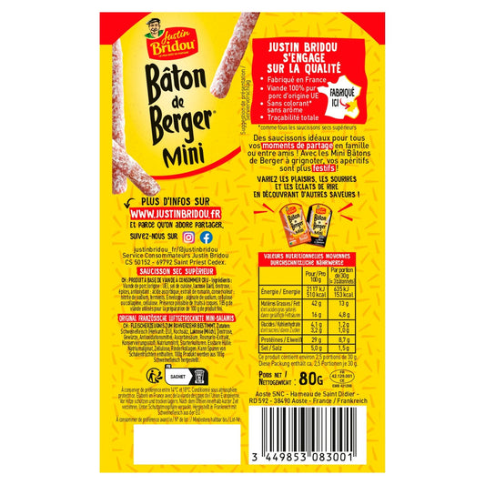 Saucisson Sec Mini Nature JUSTIN BRIDOU
