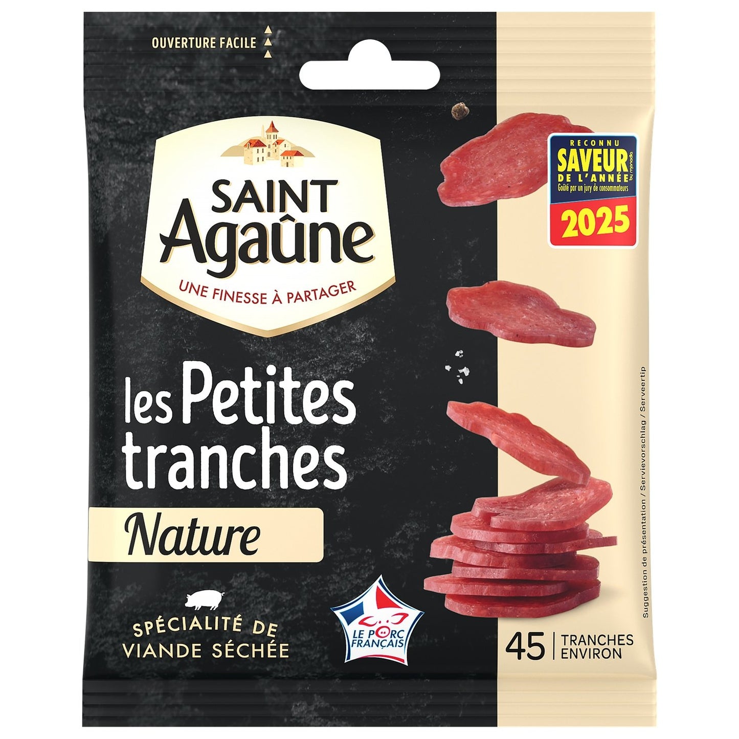 Saucisson en Tranche Nature SAINT AGAUNE le sachet de 70g