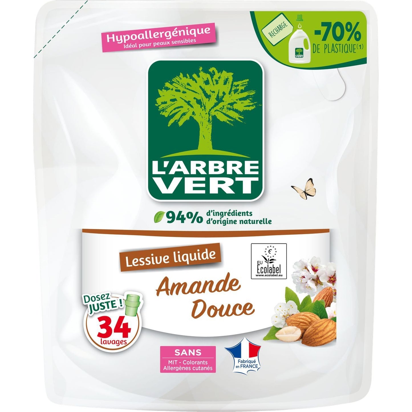 Sweet Almond Liquid Laundry Detergent Hypoallergenic Ecolabel L'ARBRE VERT