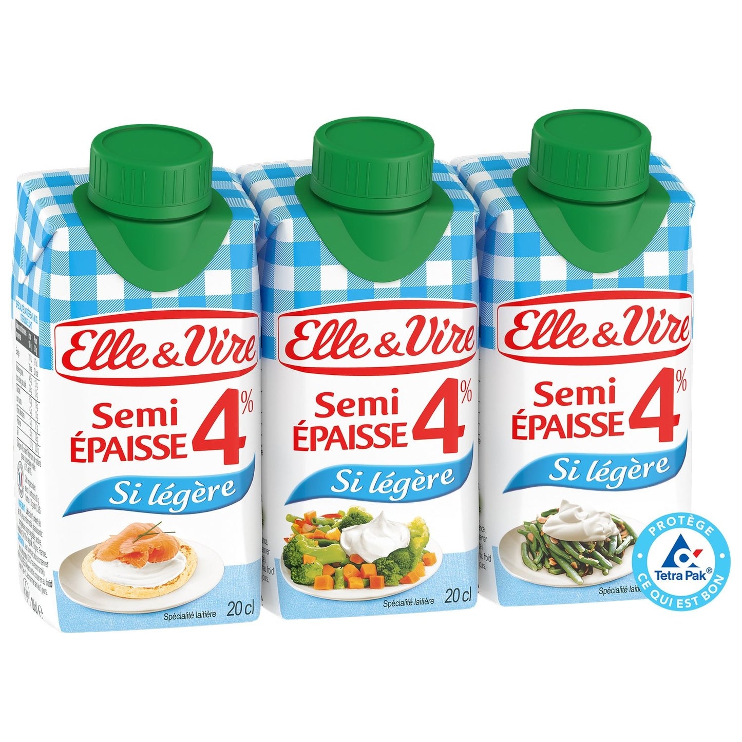 Crème UHT Semi-Épaisse Extra-Légère Elle & VIRE les 3 briques de 20cL
