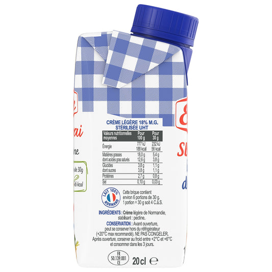 Crème UHT Semi-Épaisse Légère 18% Mg Elle & VIRE