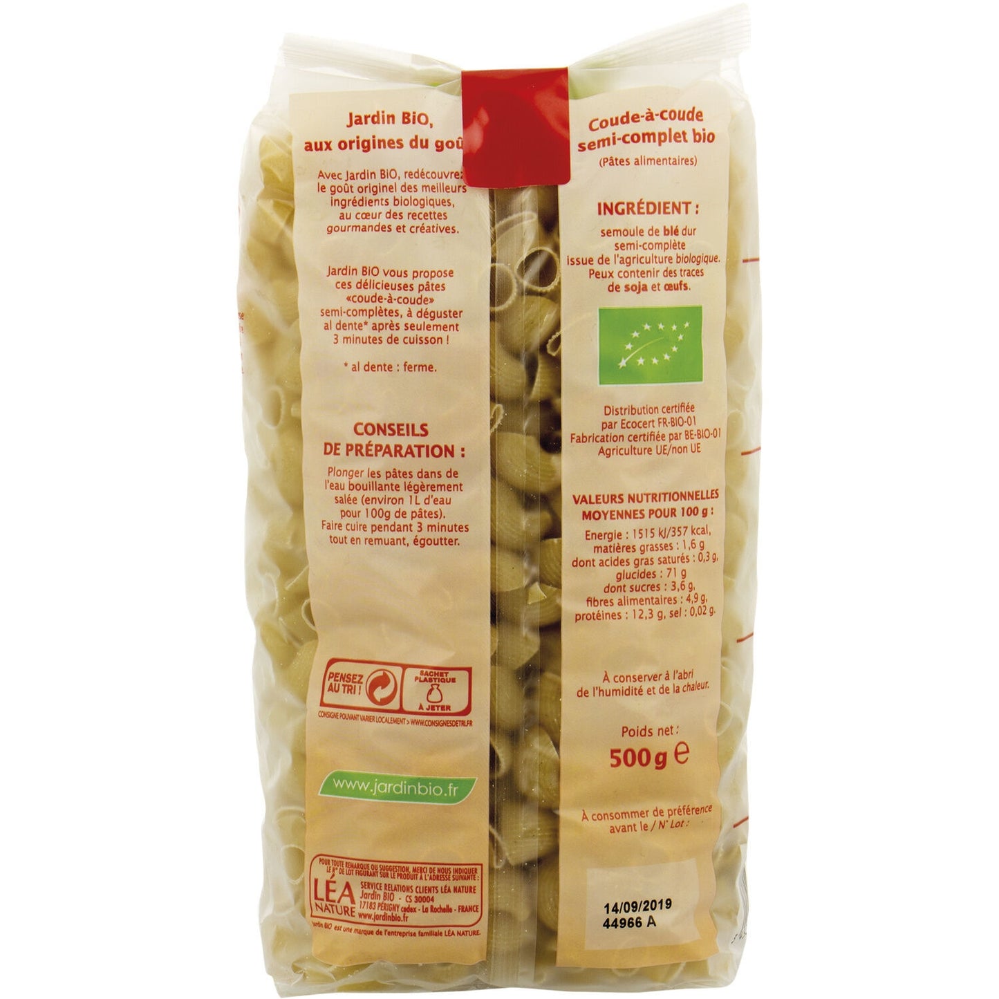 JARDIN BIO ETIC Semi-Whole Elbow Pasta