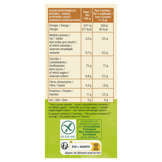 Tartines Craquantes Sarrasin Sans Gluten Sans Sel Ajouté Bio JARDIN BIO ETIC