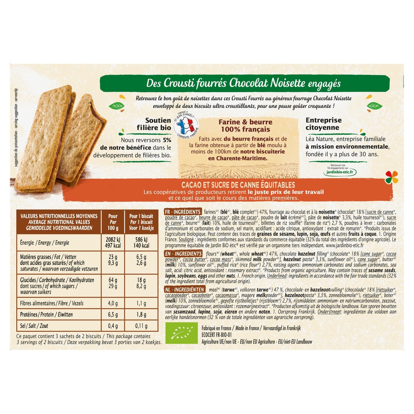 Organic Crispy Chocolate Hazelnut Filled Biscuits JARDIN BIO ETIC