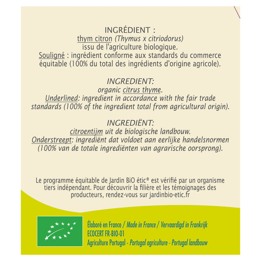 Infusion Thym Citron Bio JARDIN BIO ETIC