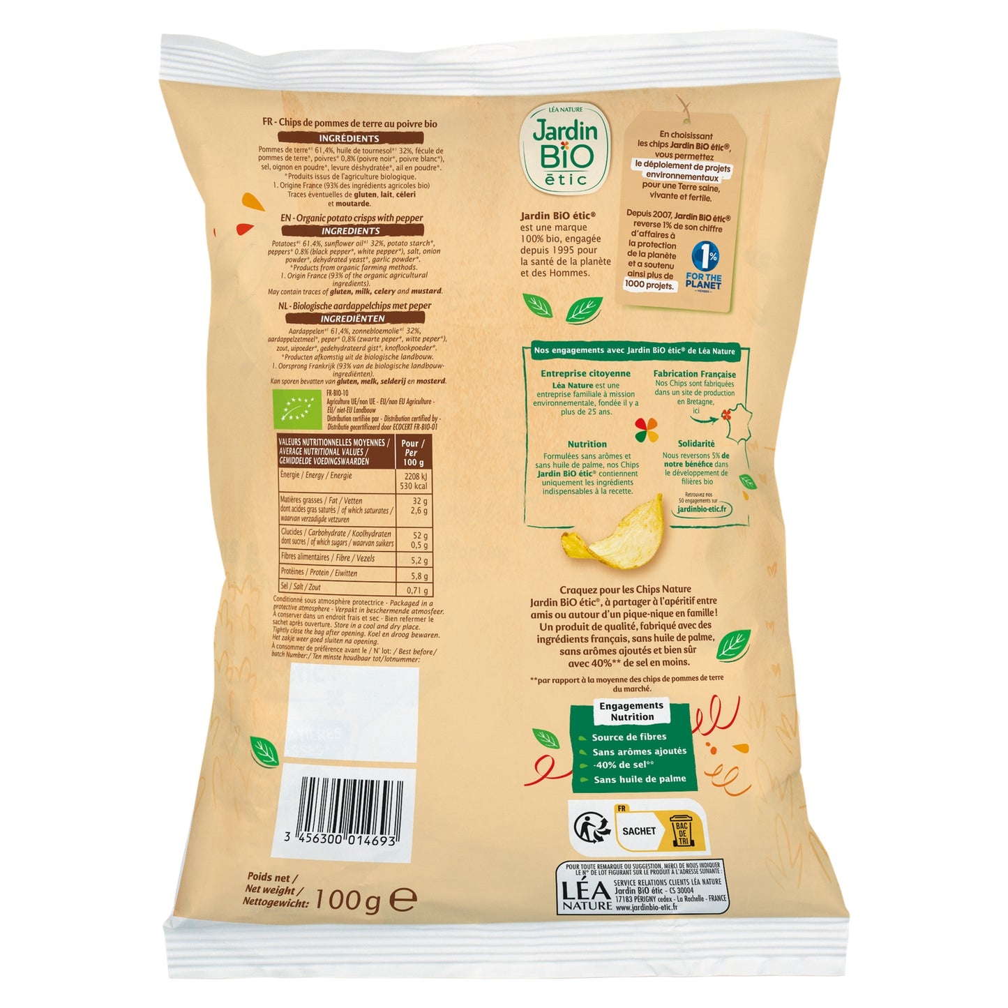 Patatine di patate al pepe biologiche JARDIN BIO ETIC