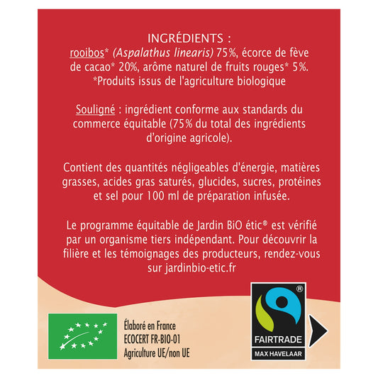 Infusion Rooibos Cacao Fruits Rouge Bio JARDIN BIO ETIC