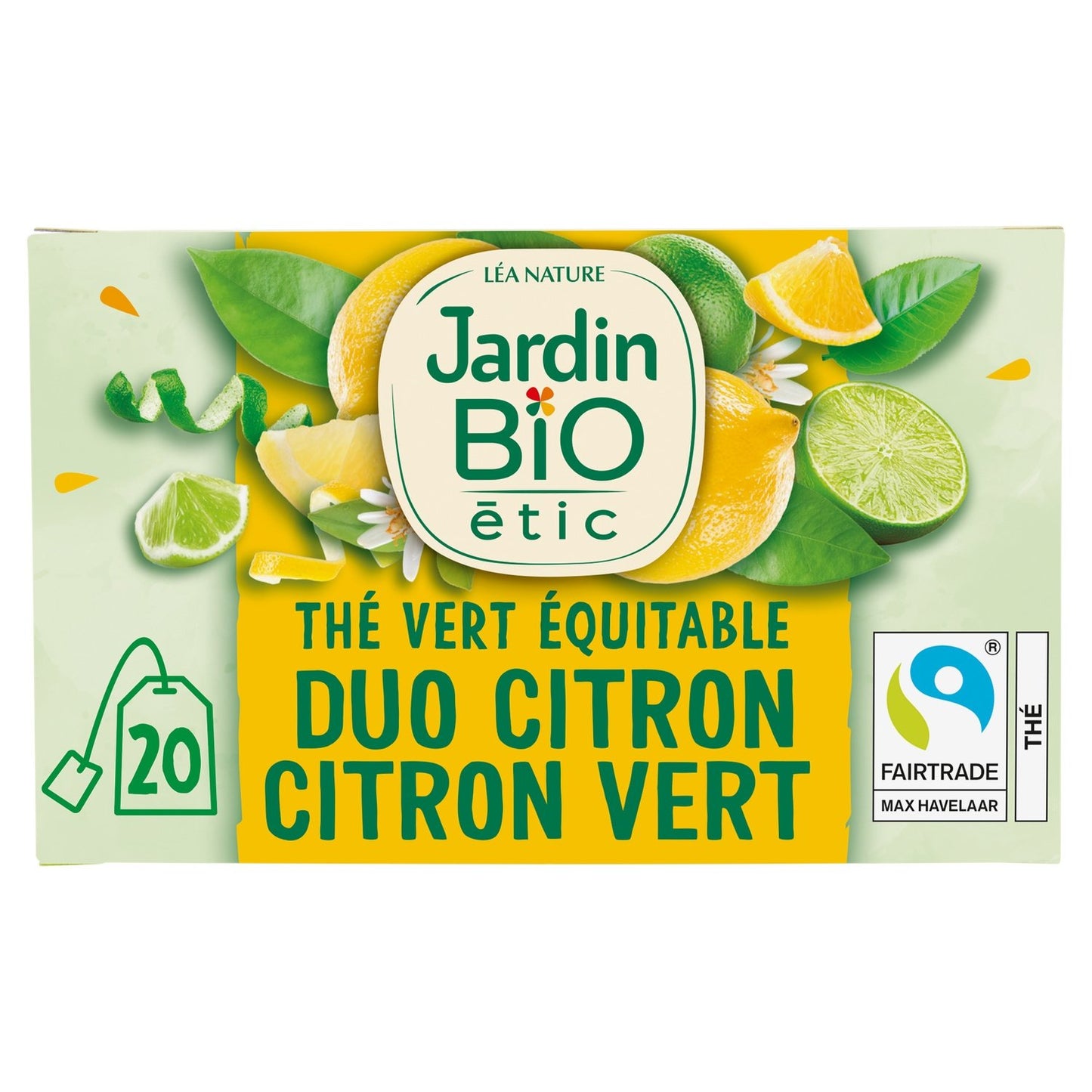Thé Vert Équitable Duo Citron Jaune et Citron Vert Bio JARDIN BIOLOGIQUE la boite de 20 sachets