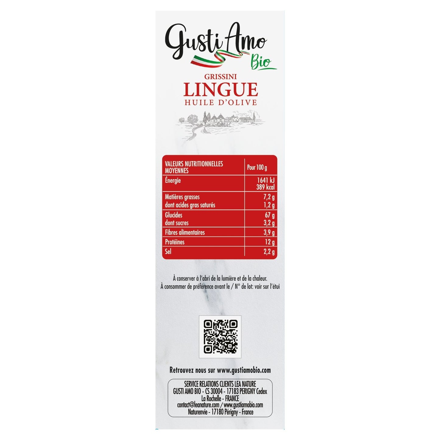 Grissini Lingue à l'Huile d'Olive GUSTI AMO BIO la boite de 120g