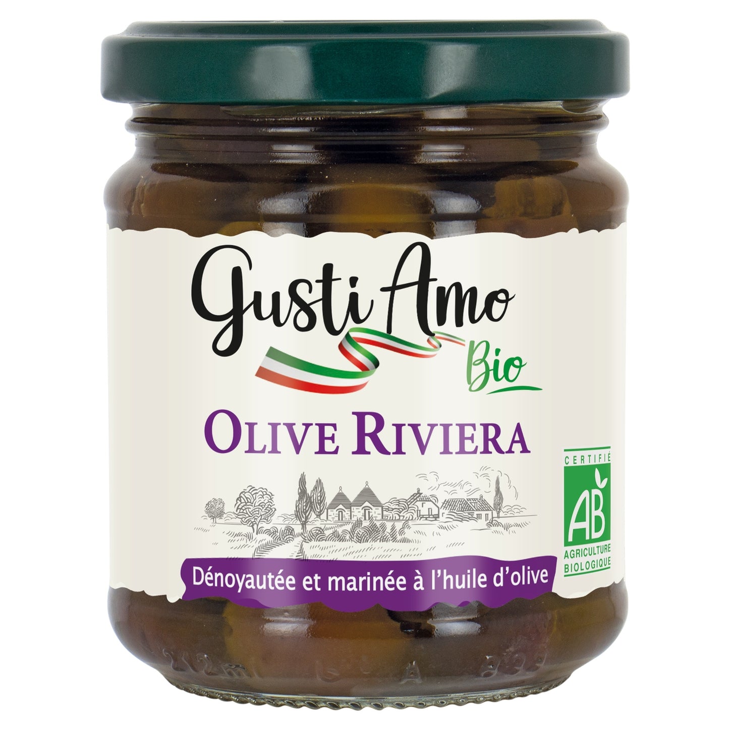Pitted and Marinated Riviera Olives in Olive Oil GUSTI AMO BIO