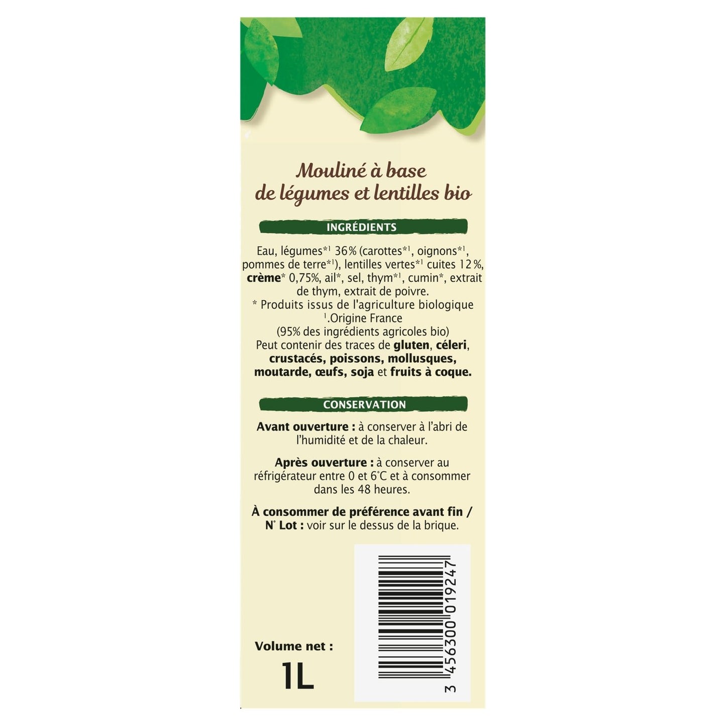 Mouliné de Lentilles Vertes Pointe de Thym JARDIN BIO