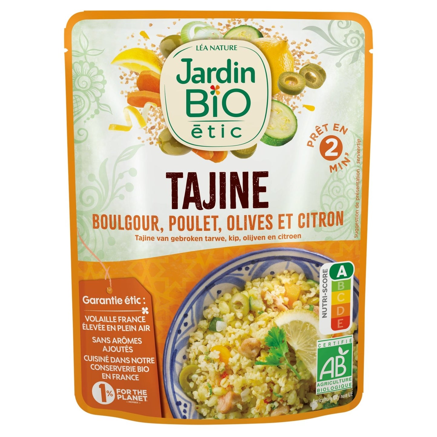 Tajine Boulgour Poulet Olive et Citron Bio JARDIN BIO la boite de 220g