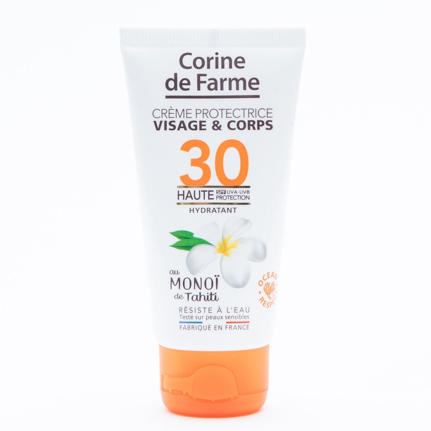 Crème Solaire Crème Corps Visage Spf 30 Hydratant et Satiné Monoi de Tahiti CORINE DE FARME le flacon de 50mL