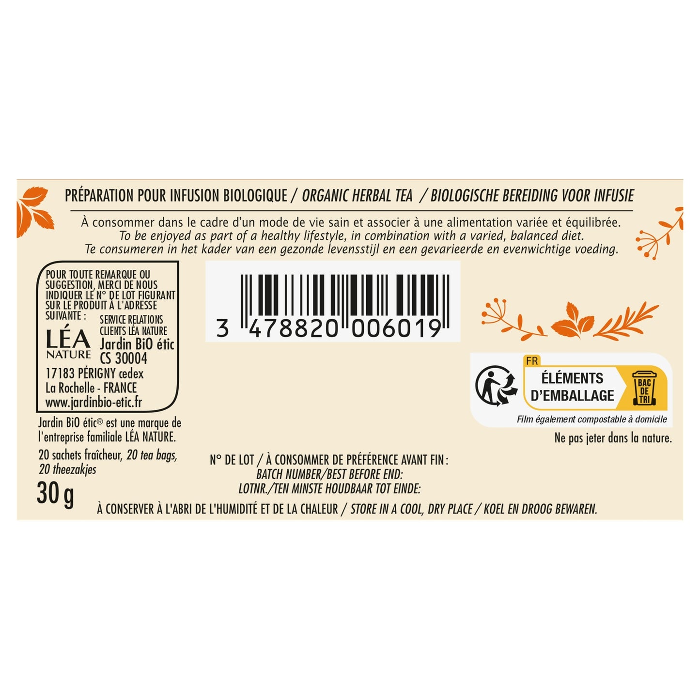 Infusion Détente Oranger et Tilleul Bio JARDIN BIO ETIC