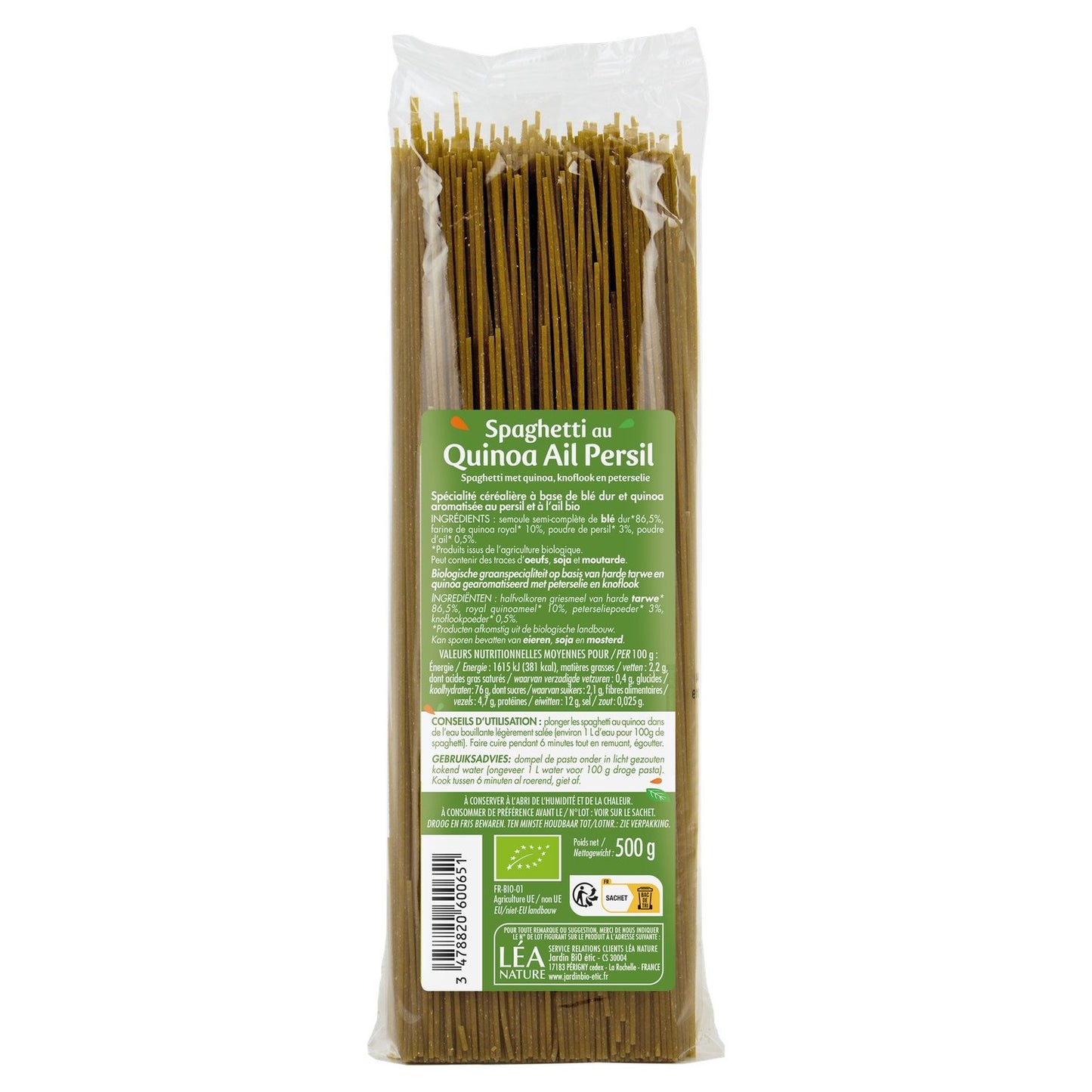 Organic Colorful Spaghetti Pasta Quinoa Parsley Garlic JARDIN BIO ETIC