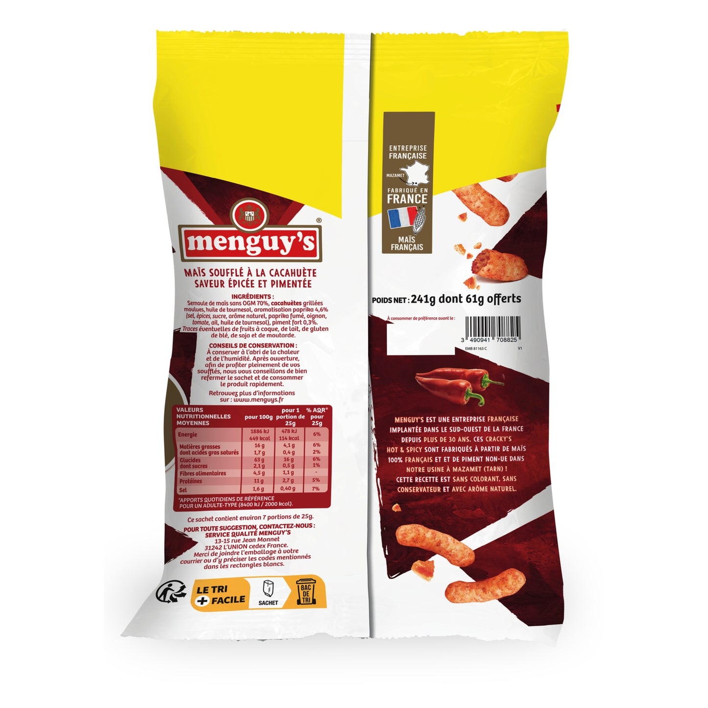 Biscuits Appéritifs Soufflés de Mais Hot And Spicy MENGUY'S