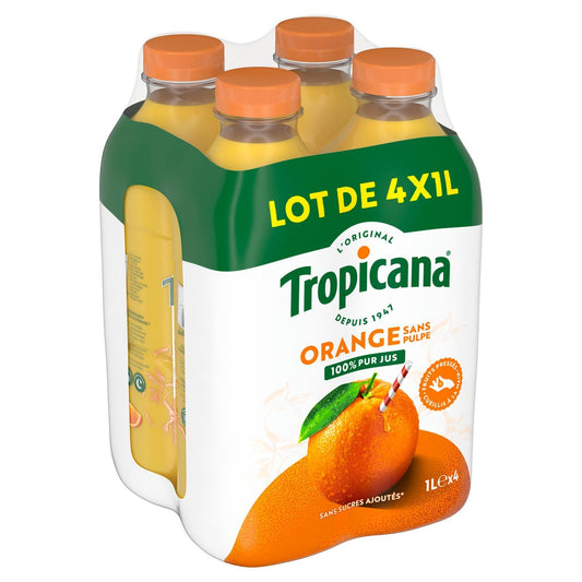Jus d'Orange Pur Jus Sans Pulpe Sans Sucres Ajoutés TROPICANA