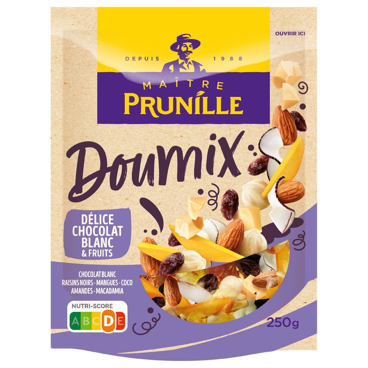 Mélange Chocolat Blanc et Fruits Secs MAITRE PRUNILLE le paquet de 250g