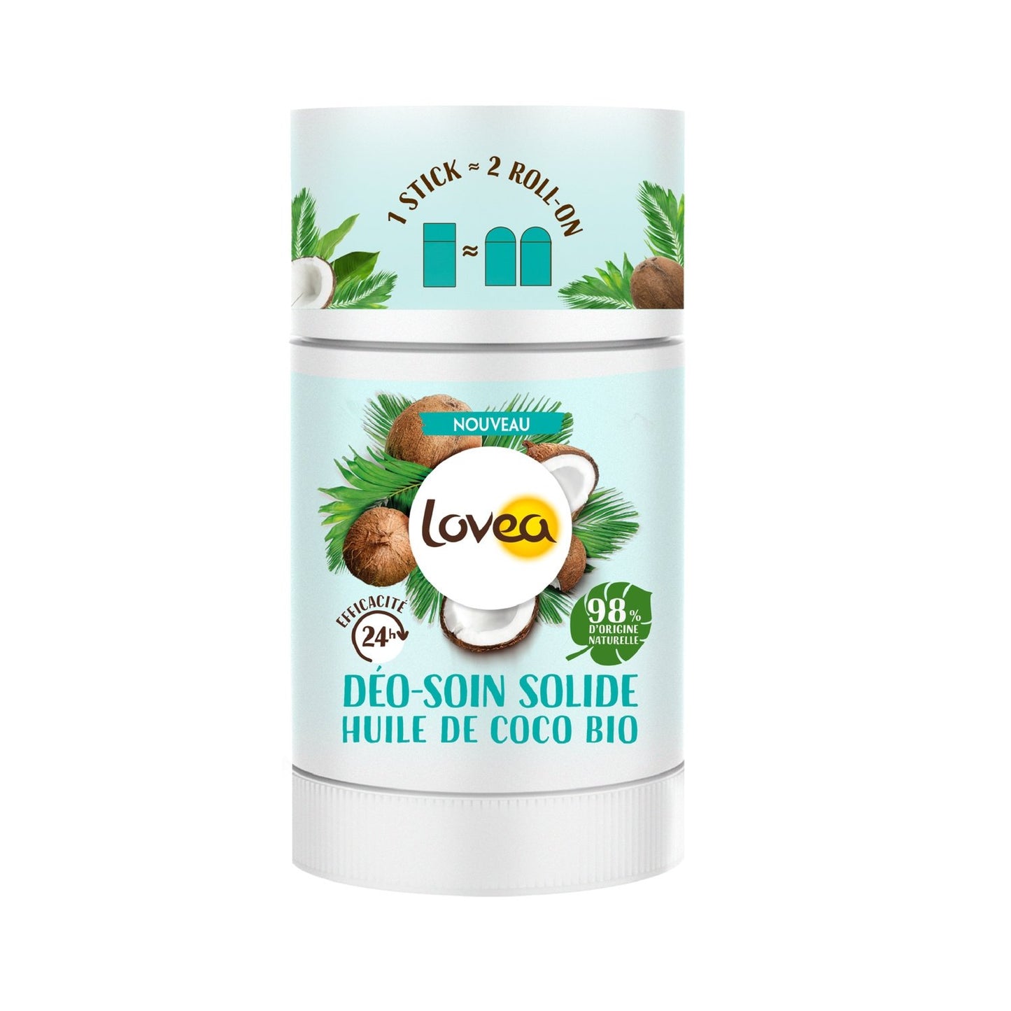 Déodorant Solide Végan Sans Alcool et Sans Eau Huile de Coco Bio LOVEA le flacon de 50g