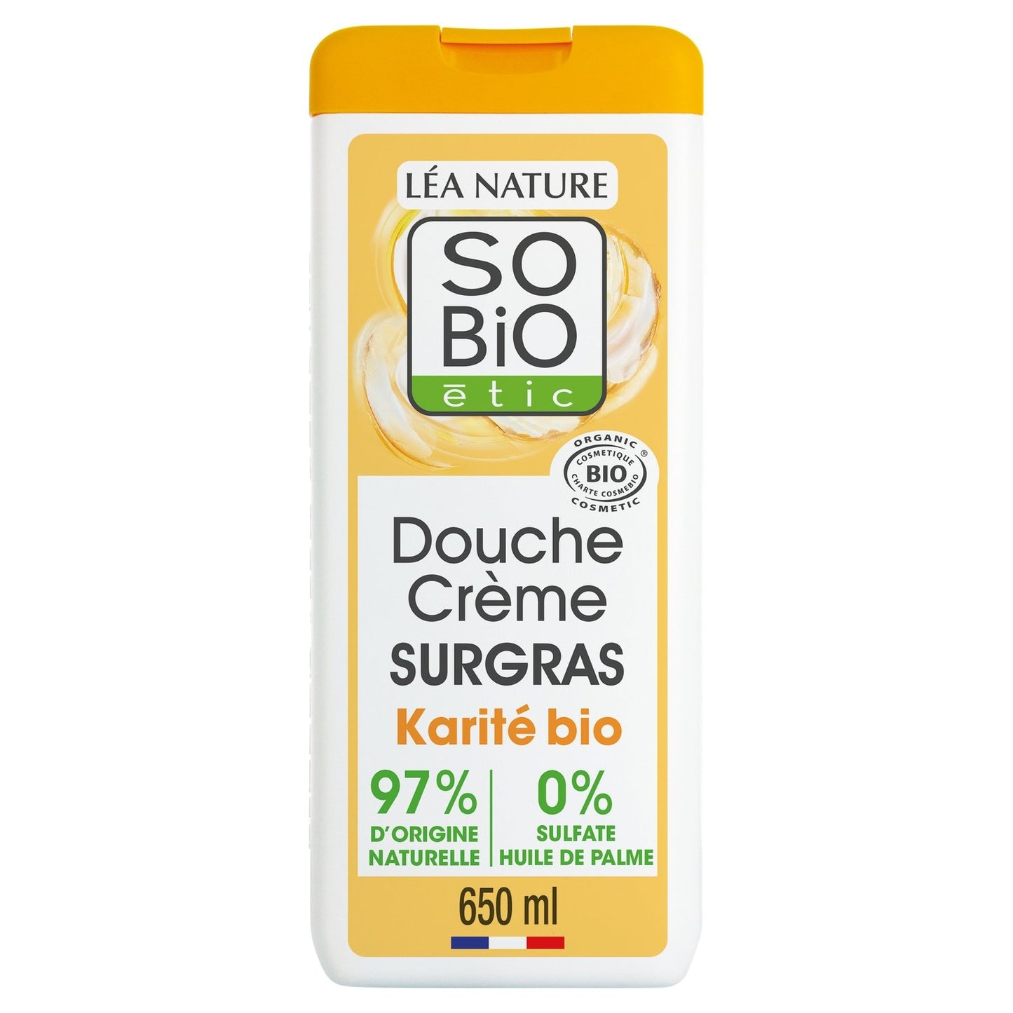 Crème Douche Surgras au Beurre de Karité Bio Sans Sulfate SO'BIO ETIC Le flacon de 650 mL