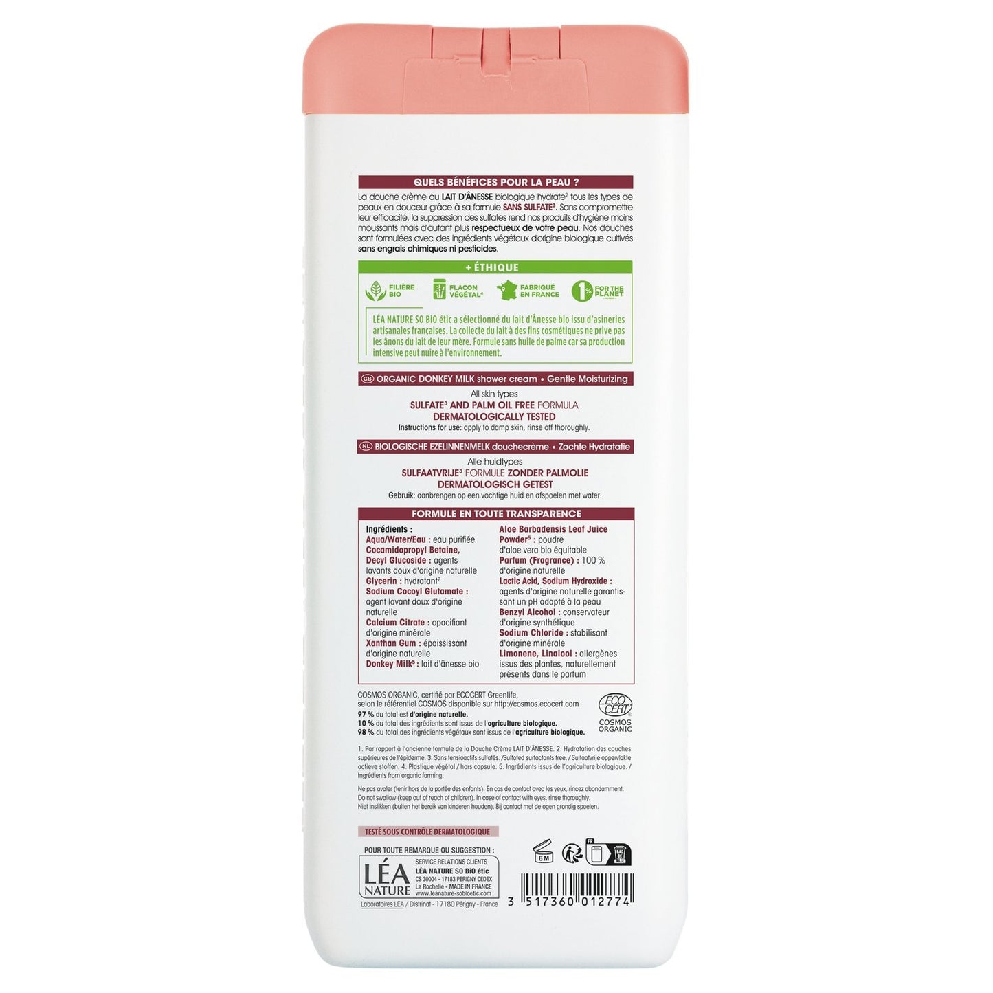 Feuchtigkeitsspendende Duschcreme Bio-Eselsmilch Sulfatfrei SO'BIO ETIC