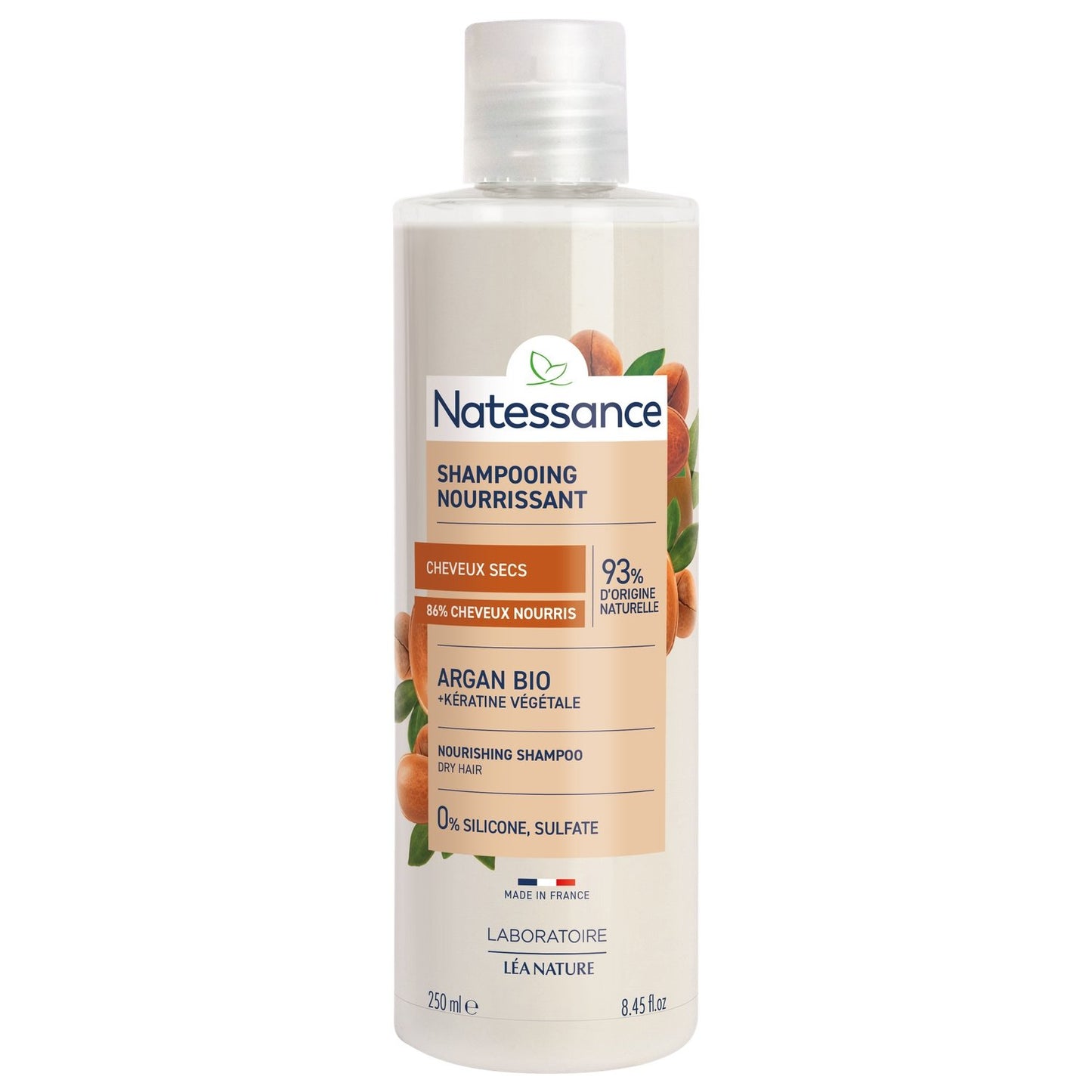 Shampoing Cheveux Normaux Nutrition Intense Argan et Kératine Végétale LEA NATURE le flacon de 250mL