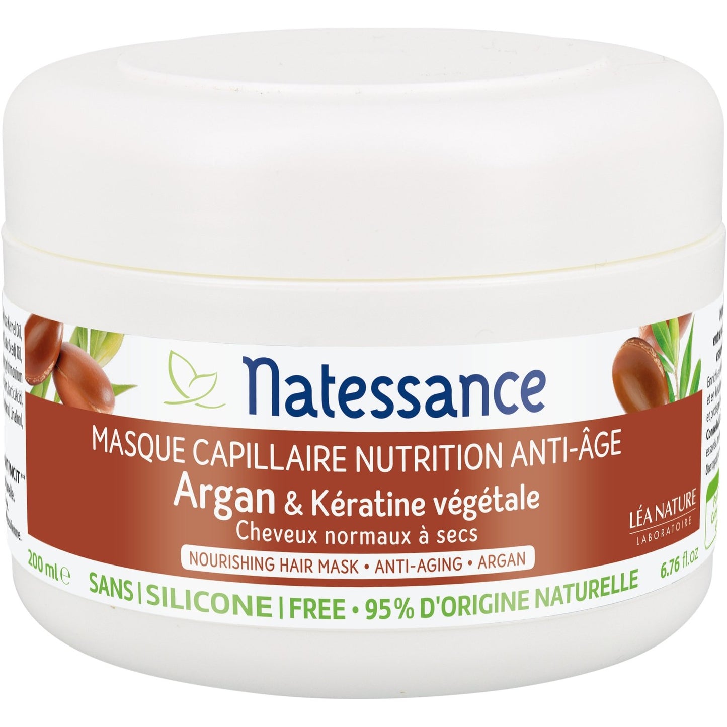 Masque Cheveux Secs et Abimés à l'Huile d'Argan et Kératine Végétale LEA NATURE le pot de 200mL
