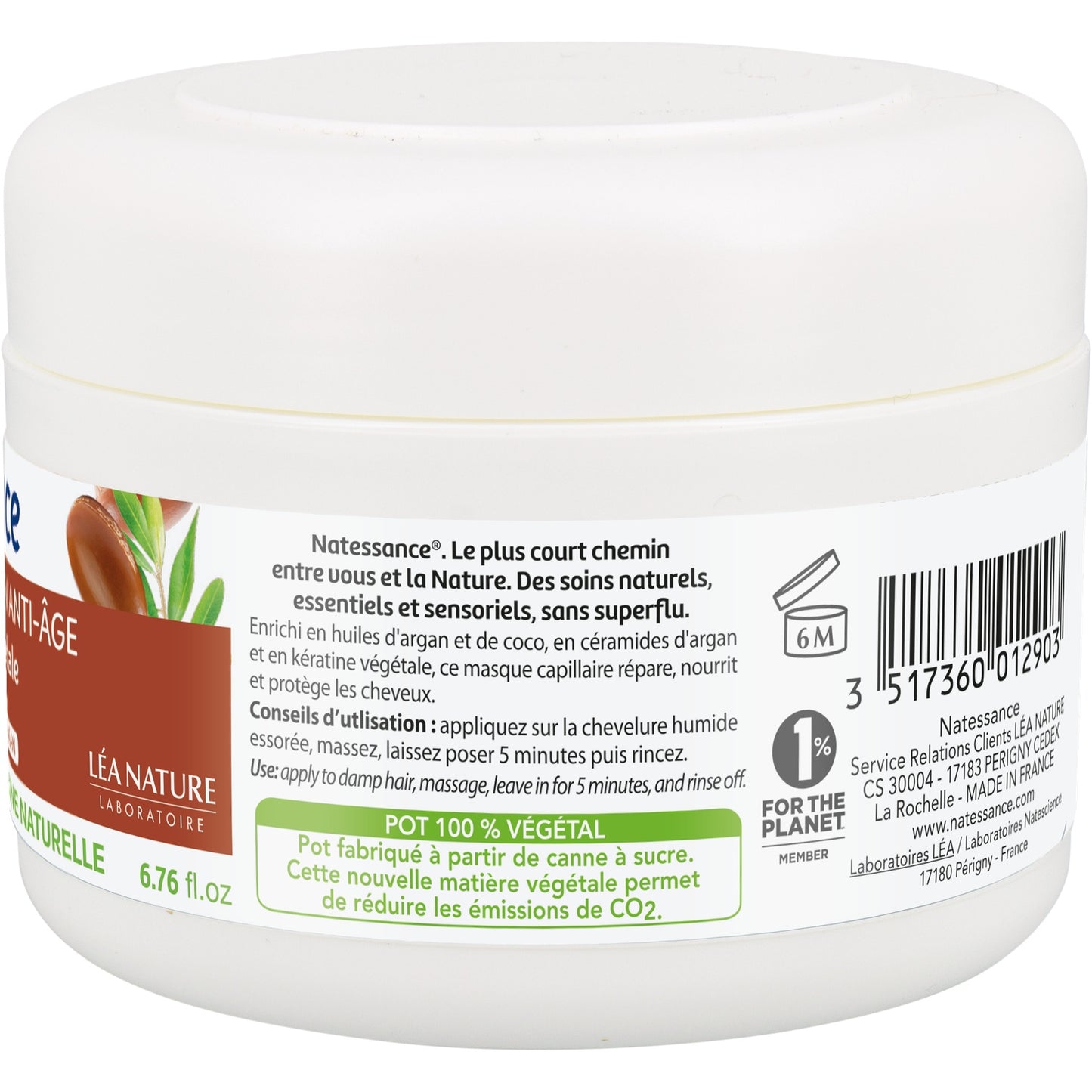 Masque Cheveux Secs et Abimés à l'Huile d'Argan et Kératine Végétale LEA NATURE