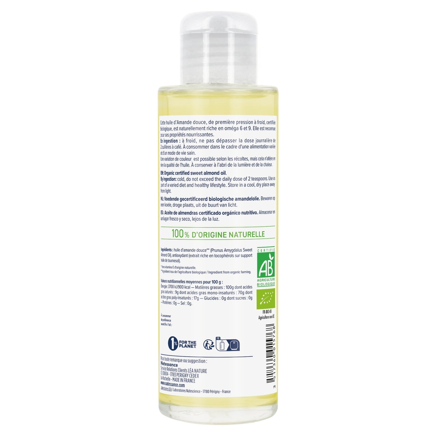 Body Oil for Hair, Dry and Sensitive Skin, Softens and Soothes, Organic Sweet Almond, LEA NATURE