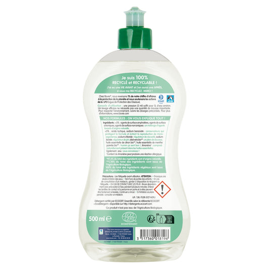 Liquide Vaisselle Menthe Citron Super Dégraissant Ecocert Bio BIOVIE