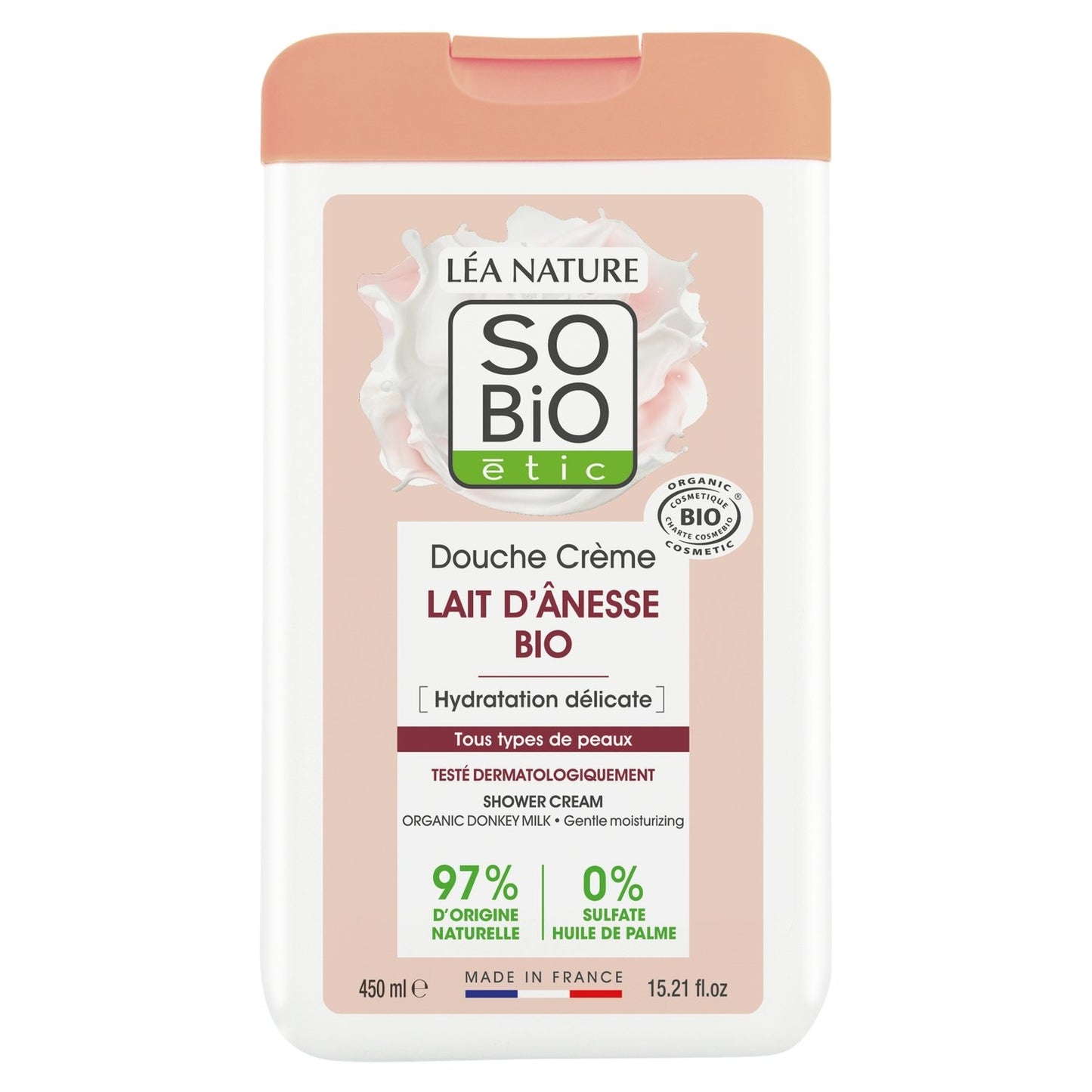 Crème Douche Hydratant Lait d'Ânesse Bio SO'BIO ETIC Le flacon de 450 mL